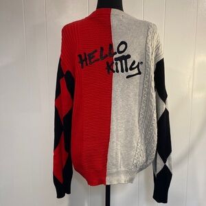 Hello Kitty Sweater | Colorblock Knit Crewneck Unisex Red Gray | Size M